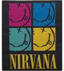 Лицензирана цветна бродирана нашивка Nirvana с четири Smiley лога и жълт надпис