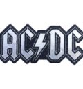 Сребриста музикална нашивка с логото на AC/DC на черен фон
