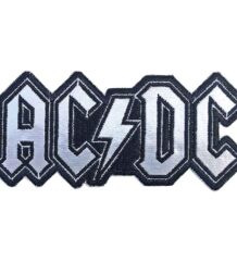 Сребриста музикална нашивка с логото на AC/DC на черен фон