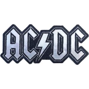Сребриста музикална нашивка с логото на AC/DC на черен фон
