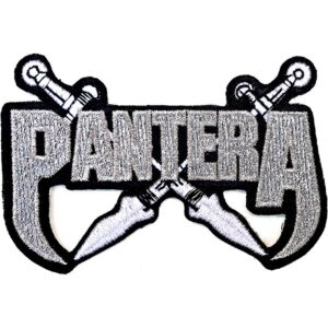 Метъл нашивка на Pantera със сребърна бродерия и ками