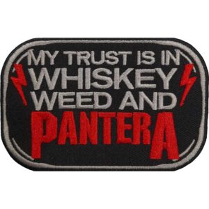 Метъл нашивка Pantera Whiskey Weed с бродиран надпис и светкавици