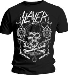 Тениска на Slayer с череп, кокали и куршуми