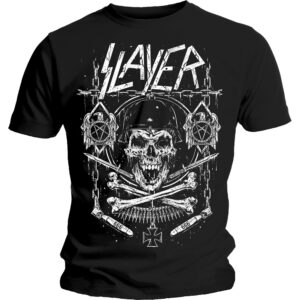 Тениска на Slayer с череп, кокали и куршуми