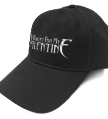 Черна мъжка бейзболна шапка с бяло-сива бродерия на логото на Bullet For My Valentine