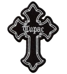 Хип хоп нашивка 2Pac Cross с бяла бродерия на черен фон