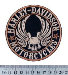 Кръгла рокерска нашивка за елек Harley-Davidson с череп и крила