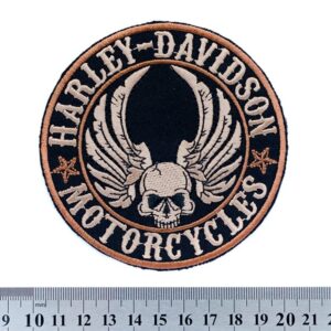 Кръгла рокерска нашивка за елек Harley-Davidson с череп и крила