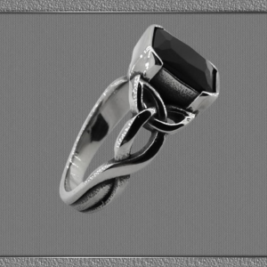Дамски пръстен с черен камък и келтски мотиви от медицинска стомана - Hover Image