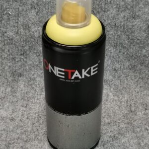 Спрей за графити Medium Yellow OneTake във флакон с жълт пръстен около дюзата.