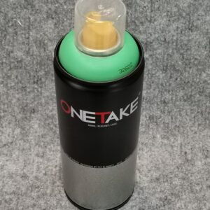 Флакон спрей боя за графити Onetake със светлозелен пръстен и жълта дюза