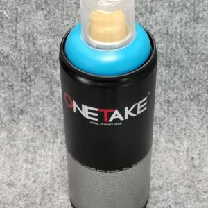Спрей за графити Medium Blue OneTake във флакон със средносин пръстен около дюзата.