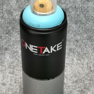 Спрей за графити Light Blue OneTake във флакон със светлосин пръстен около дюзата.