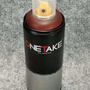 Спрей за графити Deep Brown OneTake във флакон с дълбоко кафяв пръстен около дюзата.