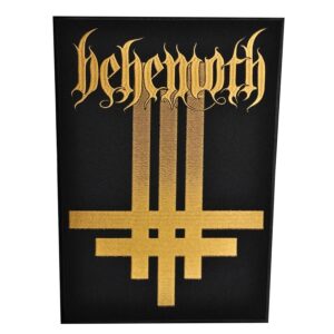 Голяма везана метъл нашивка Behemoth за гръб в златисто и черно
