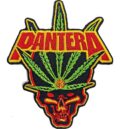 Лицензирана метъл нашивка Pantera с червено лого, череп и конопено листо