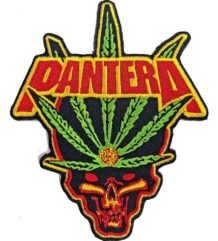Лицензирана метъл нашивка Pantera с червено лого, череп и конопено листо