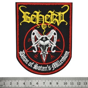Бродирана блек метъл нашивка Beherit с пентаграм и глава на козел
