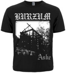 Черна блек метъл тениска Burzum Aske с бяла щампа на изгоряла църква