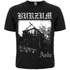 Черна блек метъл тениска Burzum Aske с бяла щампа на изгоряла църква