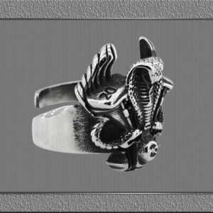 Мъжки рокерски пръстен от стомана с кобра и V-twin двигател - Hover Image