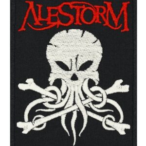 Оригинална бродирана метъл нашивка Alestorm с череп, пипала и червено лого