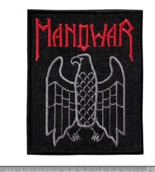 Бродирана метъл нашивка Manowar – Eagle Logo със сребрист орел и червено лого
