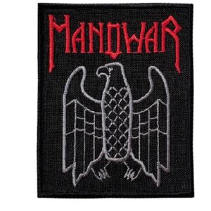 Бродирана метъл нашивка Manowar – Eagle Logo със сребрист орел и червено лого