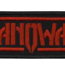 Бродирана метъл нашивка Manowar Logo в червен цвят върху черен фон