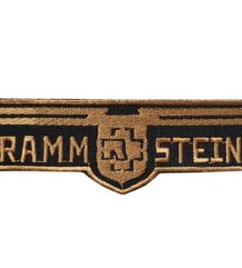 Оригинална бродирана метъл нашивка Rammstein със златисто лого върху черен фон