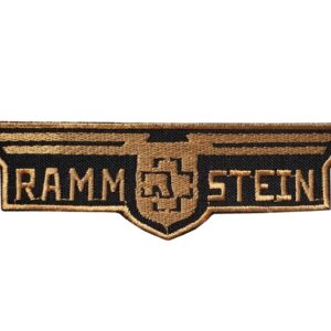 Оригинална бродирана метъл нашивка Rammstein със златисто лого върху черен фон