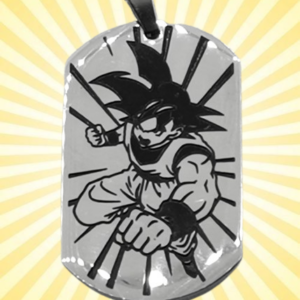 Стоманен плочка медальон с гравиран гоку dragon ball на жълт фон