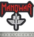 Оригинална бродирана метъл нашивка Manowar с бял чук и червено лого
