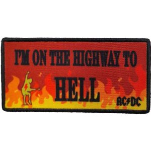 Правоъгълна рок нашивка AC/DC Highway to Hell с пламъци