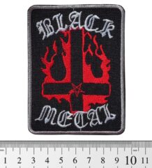 Метъл нашивка Black Metal с обърнат кръст в червени пламъци