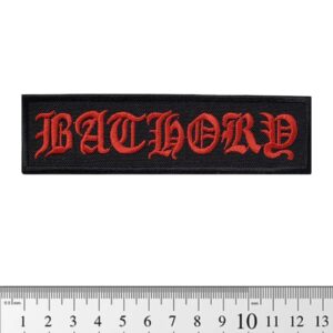 Метъл нашивка Bathory Logo с червена готическа бродерия