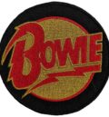 Кръгла бродирана рок нашивка David Bowie с червено лого и златна светкавица