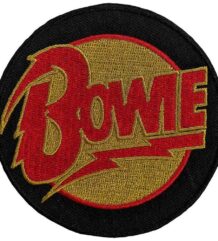 Кръгла бродирана рок нашивка David Bowie с червено лого и златна светкавица