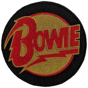 Кръгла бродирана рок нашивка David Bowie с червено лого и златна светкавица