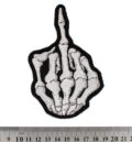 Метъл нашивка Skeleton Middle Finger с детайлна бяла бродерия на скелетна ръка