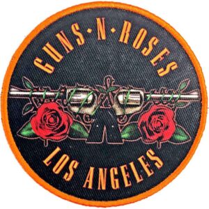 Кръгла принтирана рок нашивка Guns N' Roses Los Angeles с револвери и рози