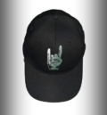 Шапка с козирка мъжка Rock On черна със зелен везан жест horns up