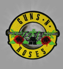 Оригинална бродирана рок нашивка Guns N' Roses с жълто лого, револвери и рози