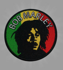 Кръгла бродирана реге нашивка с портрет на Bob Marley и цветовете зелено, жълто и червено