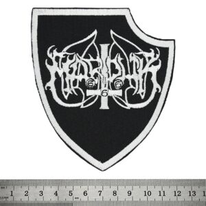 Метъл нашивка Marduk Shield Logo с бяла бродерия на щит