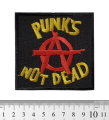 Пънк нашивка Punk’s Not Dead с червена анархия и бяла бродерия