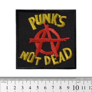 Пънк нашивка Punk’s Not Dead с червена анархия и бяла бродерия