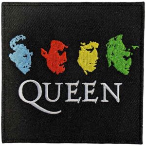 Квадратна рок нашивка Queen Hot Space с цветни силуети