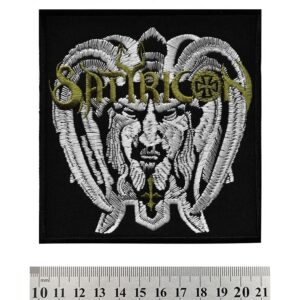 Метъл нашивка Satyricon Volcano Logo с бяла и златиста бродерия