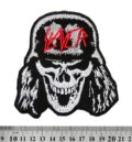Метъл нашивка Slayer Skull с бродиран череп и червено лого